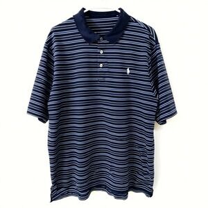 Ralph Lauren Polo Golf Shirt Men's XL Navy Stripes 100% Pima Cotton White Pony
